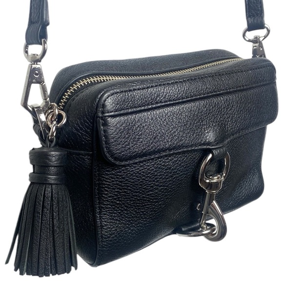 Rebecca Minkoff Black Leather Silver Lock Tassel Crossbody Handbag - Picture 3 of 11
